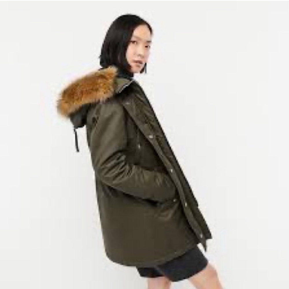 J. Crew Perfect Winter Parka Primaloft Olive Green large - Picture 2 of 15